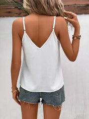 SHEIN Frenchy 3pcs Women Casual Loose Fit Tank Tops,White And Black Summmer Elegant Date Top Clothing,Fashionable Y2K Shiny V-Neck Scallop Trim Camis For Vacation