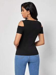 SHEIN Clasi Women's Black Cold Shoulder Tee