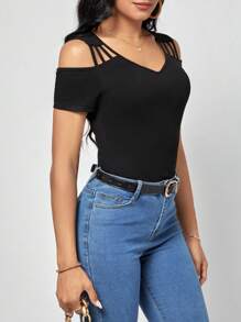 SHEIN Clasi Women's Black Cold Shoulder Tee