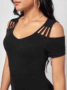 SHEIN Clasi Women's Black Cold Shoulder Tee