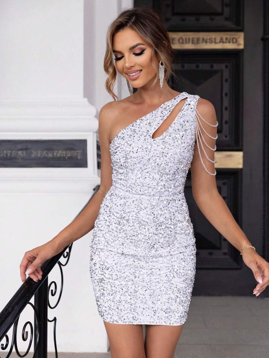 Haljina bez rukava sa izrezom i šljokicama, elegantna za leto