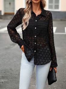 SHEIN Clasi Solid Button Front Shirt Without Bra Fall Cloth For Women