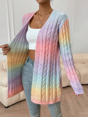 Ombre duster kardigan sa pletenim uzorom, dugi rukavi