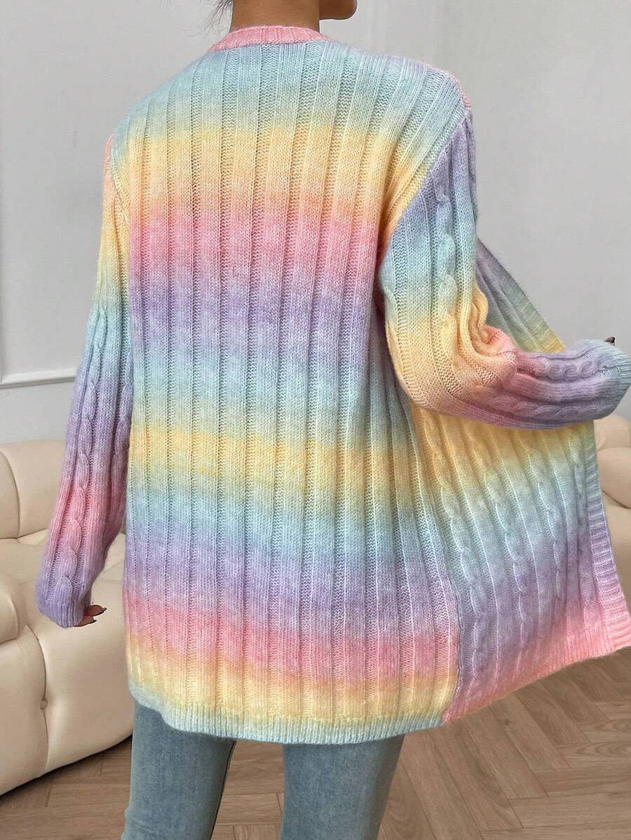 Ombre duster kardigan sa pletenim uzorom, dugi rukavi
