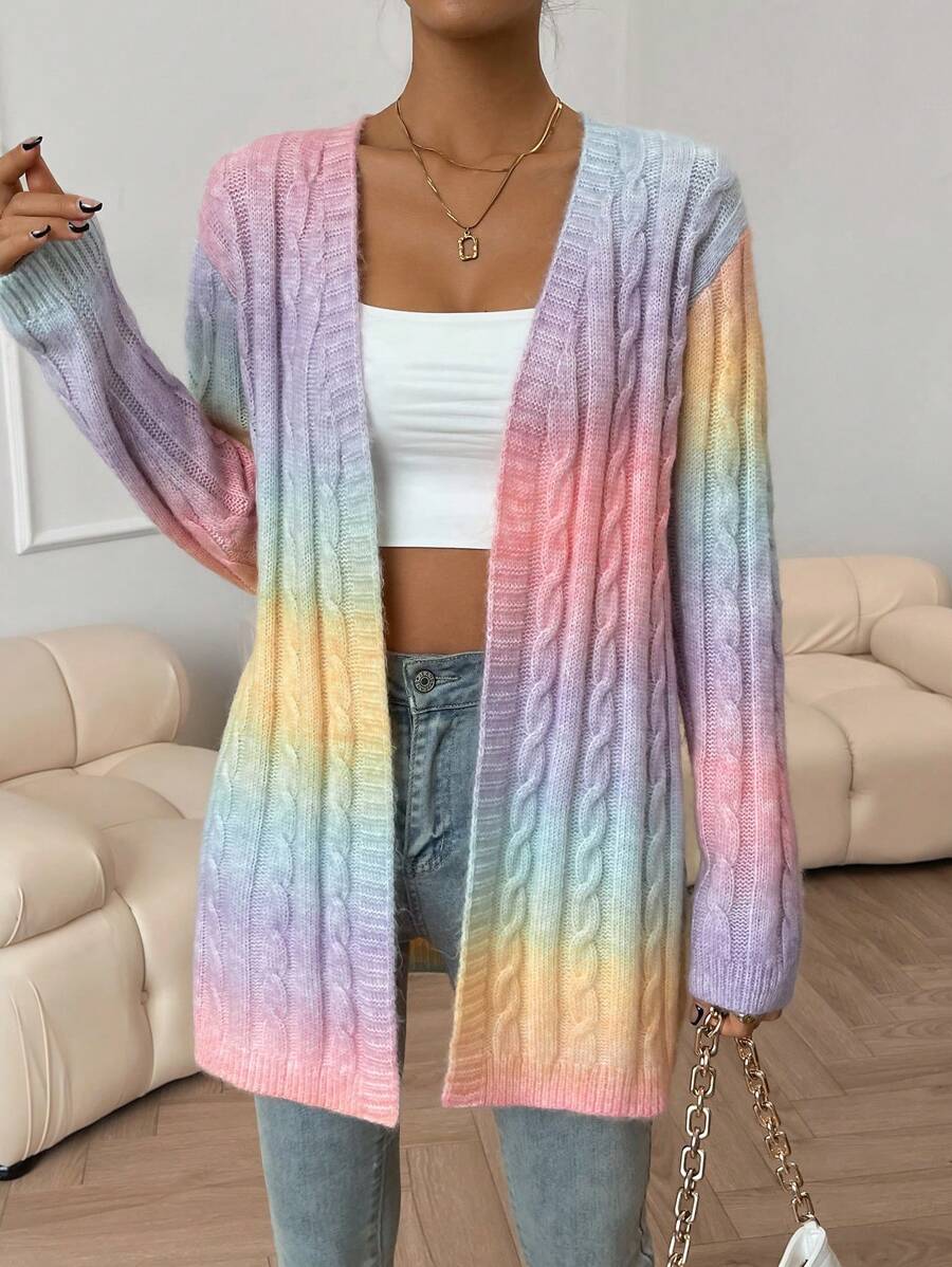Ombre duster kardigan sa pletenim uzorom, dugi rukavi
