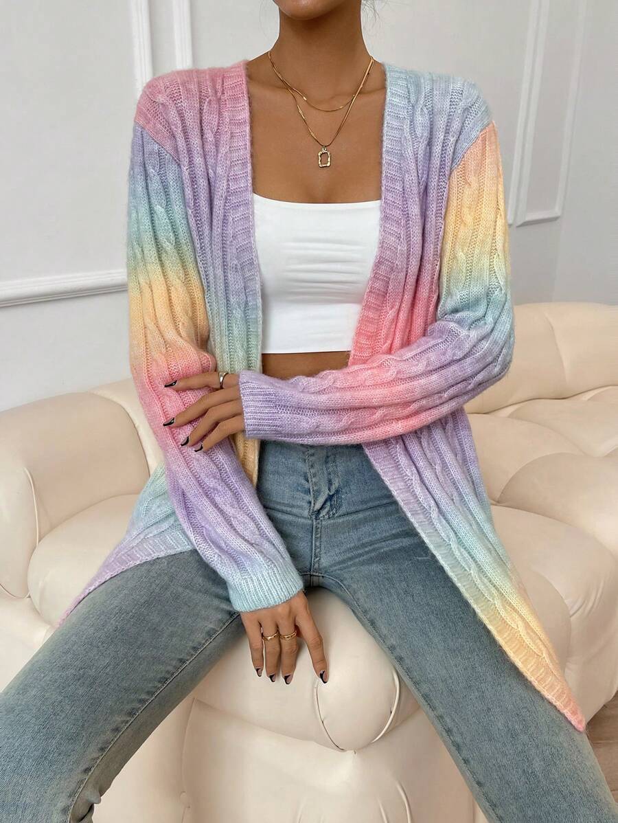 Ombre duster kardigan sa pletenim uzorom, dugi rukavi