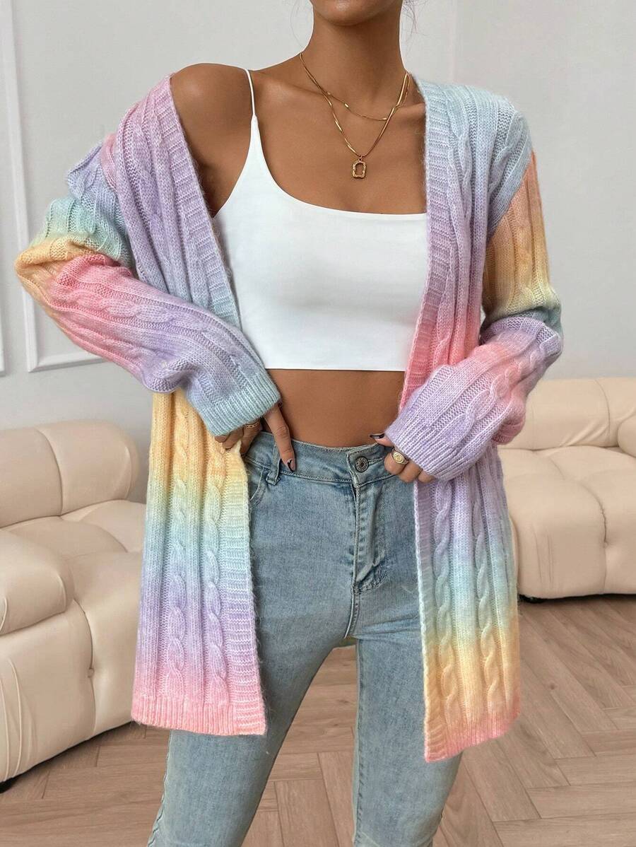 Ombre duster kardigan sa pletenim uzorom, dugi rukavi