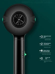 1PC 1050W 3-Speed Adjustable 10,000rpm Professional Black & Green Polka Dot Hair Dryer With Strong Wind And Constant Temperature