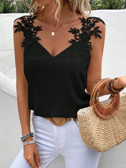 SHEIN Frenchy Guipure Lace Black Grain Panel Tank Top Summer Casual