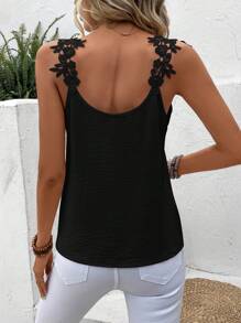 SHEIN Frenchy Guipure Lace Black Grain Panel Tank Top Summer Casual