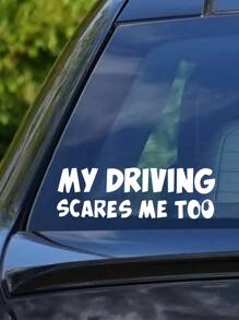 Text & Cartoon Design Car Sticker - 'my Driving Scares Me Too', 1pc