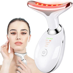1pc Pulsed Neck & Face Beauty Device - Thermal Skin Rejuvenation Tool, Smooth & Tighten Skin - Dual Slimming & Body Vibration Massage, 7 Color Modes, Effectively Reduces Wrinkles, Firms & Lifts Skin