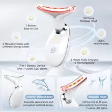 1pc Pulsed Neck & Face Beauty Device - Thermal Skin Rejuvenation Tool, Smooth & Tighten Skin - Dual Slimming & Body Vibration Massage, 7 Color Modes, Effectively Reduces Wrinkles, Firms & Lifts Skin