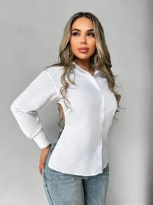 VaVaBold Chain Detail Backless Crop Shirt,Long Sleeve Tops Fall Cloth For Women