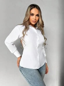 VaVaBold Chain Detail Backless Crop Shirt,Long Sleeve Tops Fall Cloth For Women
