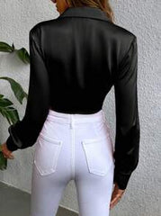 SHEIN Raffin&eacute;a Solid Knot Front Crop Satin Blouse Women Shirt Fall Cloth For Women