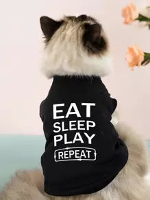 1pc Letter Print Pet Cat Vest, Thin Breathable Sleeveless Dog Clothes, Casual Summer Pet Apparel For Cats & Small Dogs Like Pomeranian, Pug, Bulldog