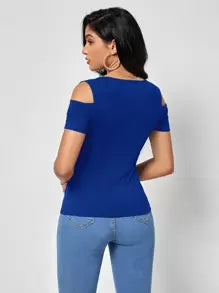 SHEIN Clasi Solid Cold Shoulder Tee