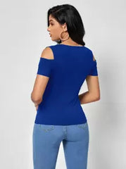 SHEIN Clasi Solid Cold Shoulder Tee