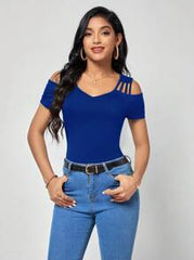 SHEIN Clasi Solid Cold Shoulder Tee