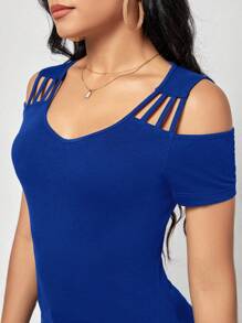SHEIN Clasi Solid Cold Shoulder Tee