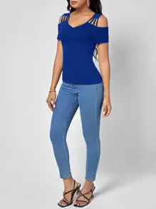 SHEIN Clasi Solid Cold Shoulder Tee