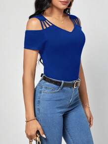 SHEIN Clasi Solid Cold Shoulder Tee