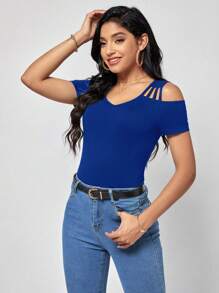 SHEIN Clasi Solid Cold Shoulder Tee