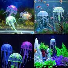 1pc Purple Silicone Artificial Glowing Fluorescent Jellyfish Aquarium Decor, Underwater Plant For Fish Tank, Marine Landscape Ornament (Not Charged)