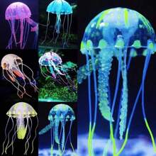 1pc Purple Silicone Artificial Glowing Fluorescent Jellyfish Aquarium Decor, Underwater Plant For Fish Tank, Marine Landscape Ornament (Not Charged)