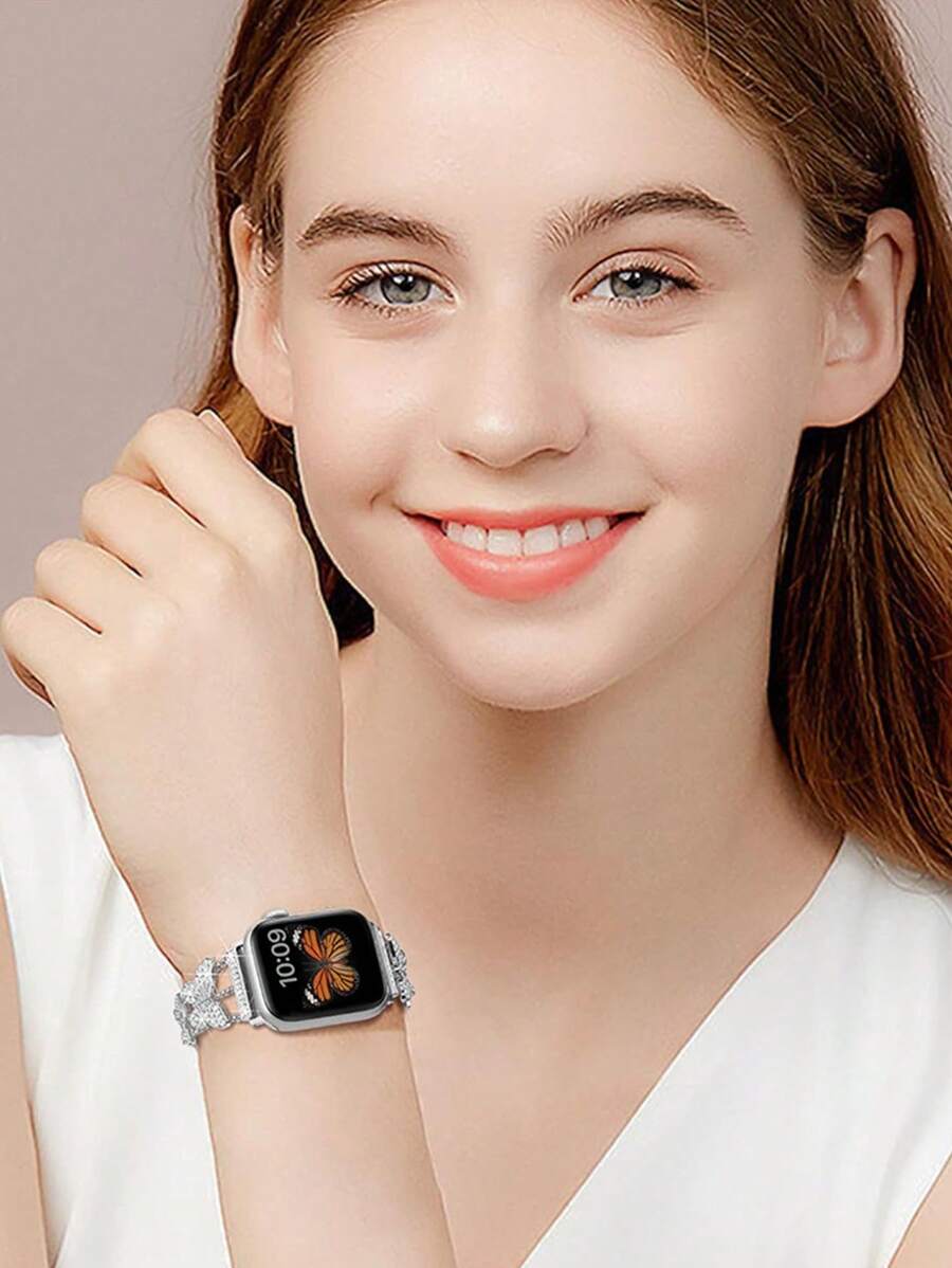 Luksuzna ženska narukvica za sat sa kristalima i leptir motivom, kompatibilna sa Apple Watch 38mm 40mm 41mm 42mm 44mm 45mm 46mm 49mm