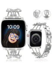 Luksuzna ženska narukvica za sat sa kristalima i leptir motivom, kompatibilna sa Apple Watch 38mm 40mm 41mm 42mm 44mm 45mm 46mm 49mm