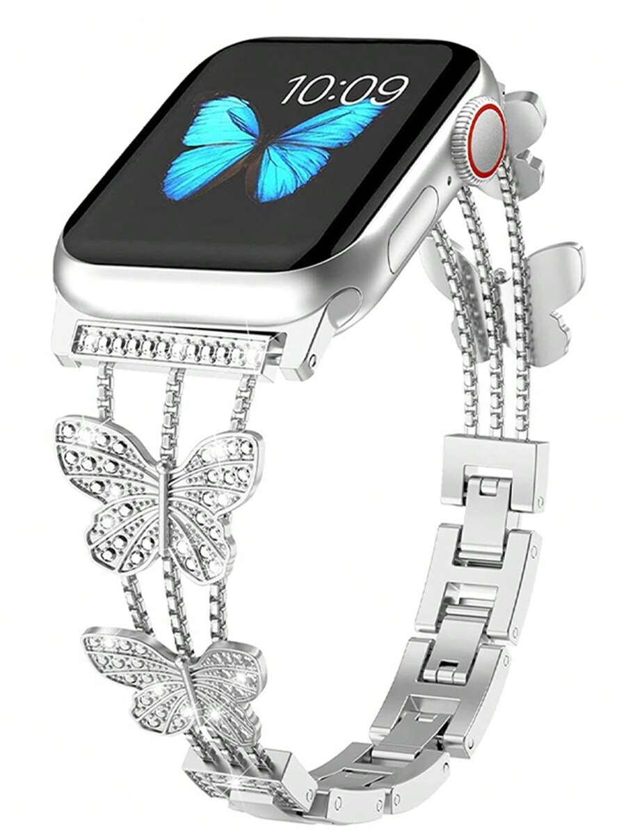 Luksuzna ženska narukvica za sat sa kristalima i leptir motivom, kompatibilna sa Apple Watch 38mm 40mm 41mm 42mm 44mm 45mm 46mm 49mm