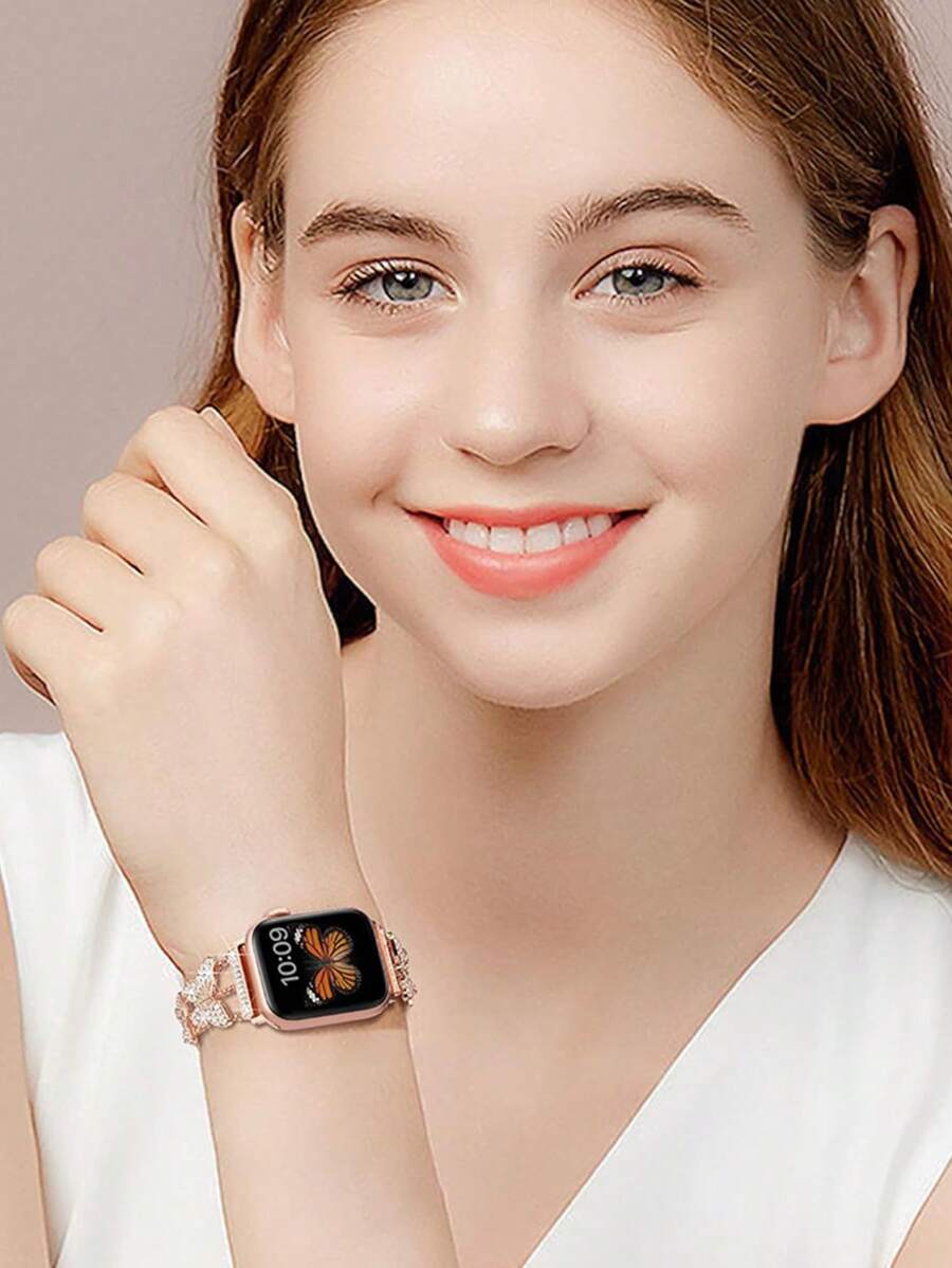 Luksuzna ženska narukvica za sat sa kristalima i leptir motivom, kompatibilna sa Apple Watch 38mm 40mm 41mm 42mm 44mm 45mm 46mm 49mm