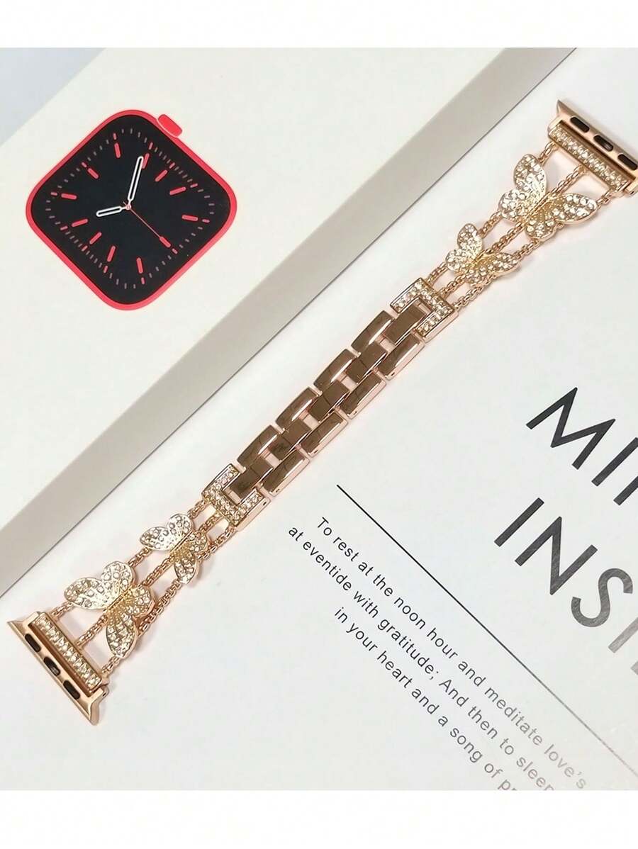 Luksuzna ženska narukvica za sat sa kristalima i leptir motivom, kompatibilna sa Apple Watch 38mm 40mm 41mm 42mm 44mm 45mm 46mm 49mm