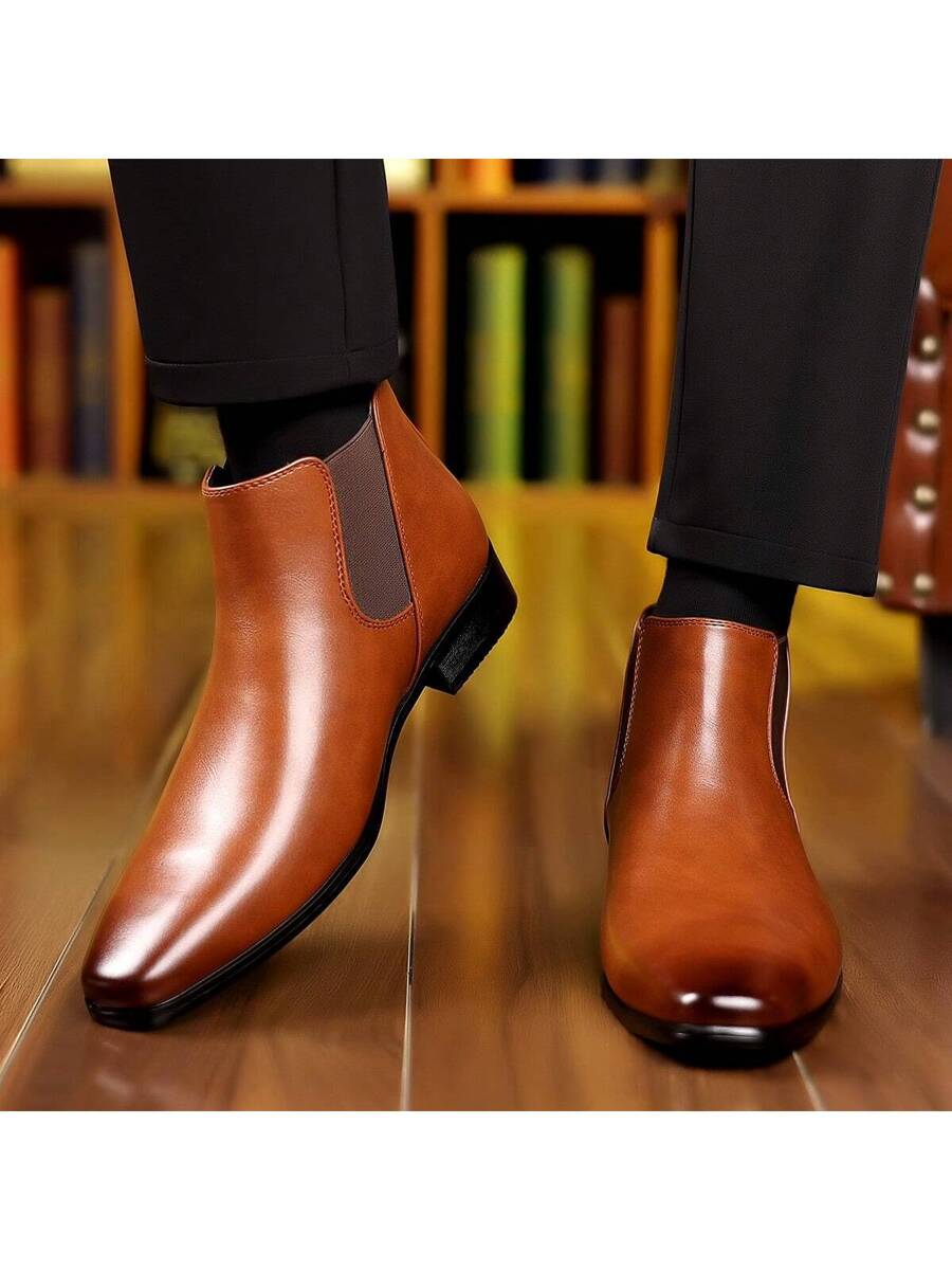 Muške čizaea sa zaobljenim vrhom, slip-on, PU gornji deo, gumeni đon