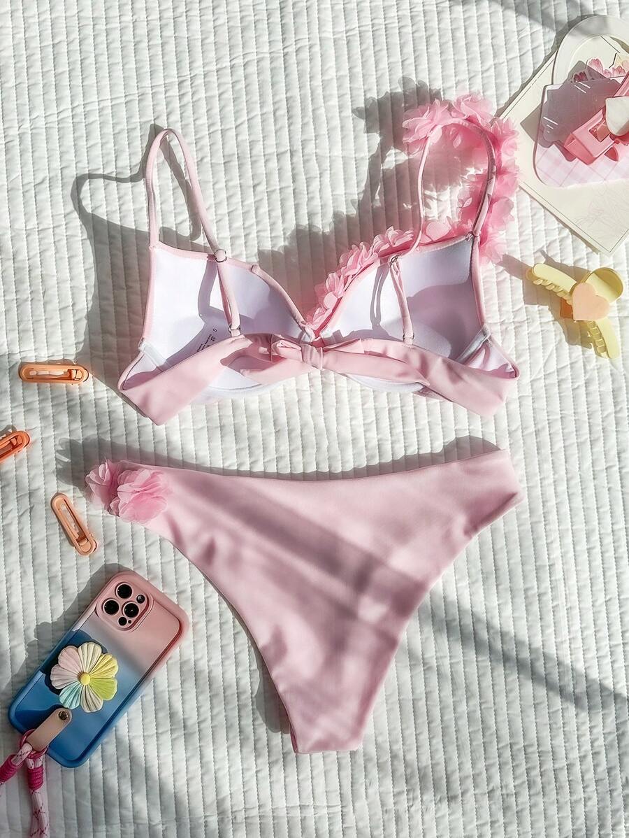 Ženski 3D CvetDekor Seksi Bikini Set, Push Up Sa Žicom