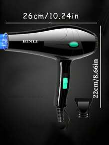 1PC 1050W 3-Speed Adjustable 10,000rpm Professional Black & Green Polka Dot Hair Dryer With Strong Wind And Constant Temperature