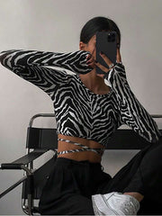 Women's Zebra Pattern Criss Cross Tie Front Top Casual Spring