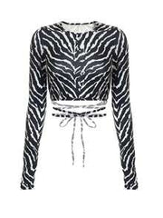 Women's Zebra Pattern Criss Cross Tie Front Top Casual Spring