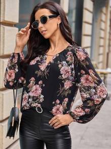 SHEIN Clasi Floral Print Lantern Sleeves Blouse