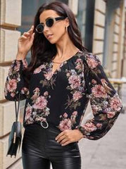 SHEIN Clasi Floral Print Lantern Sleeves Blouse