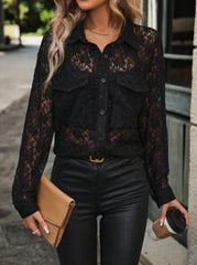 Balvessa Women's Drop Shoulder Lace Long Sleeve Top Women Shirt Fall Cloth For Women