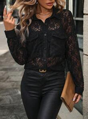 Balvessa Women's Drop Shoulder Lace Long Sleeve Top Women Shirt Fall Cloth For Women