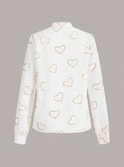 SHEIN Ladies' Gold Foil Heart Print Long Sleeve Shirt, Long Sleeve Tops Fall Cloth For Women