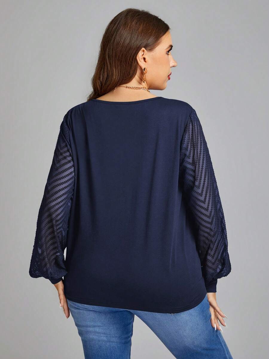 Ženska providna mrežasta bluza sa lantern rukavima, plus size