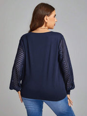 Ženska providna mrežasta bluza sa lantern rukavima, plus size