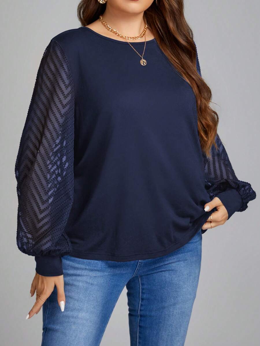 Ženska providna mrežasta bluza sa lantern rukavima, plus size