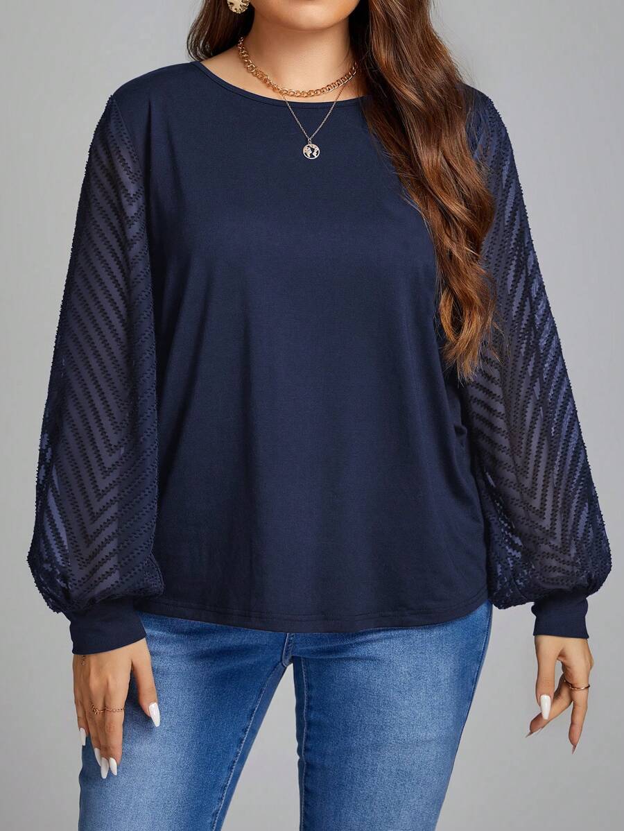 Ženska providna mrežasta bluza sa lantern rukavima, plus size
