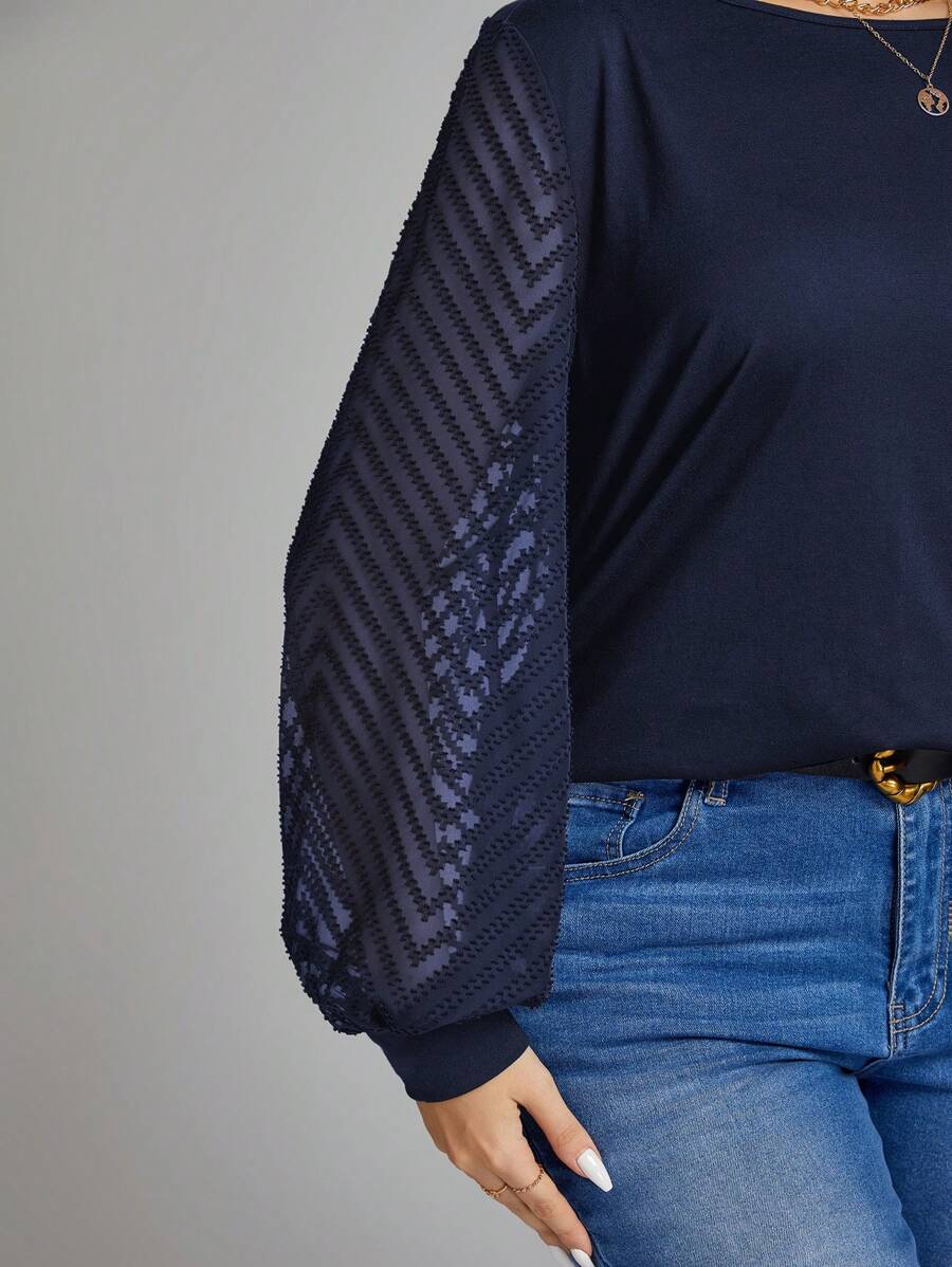 Ženska providna mrežasta bluza sa lantern rukavima, plus size